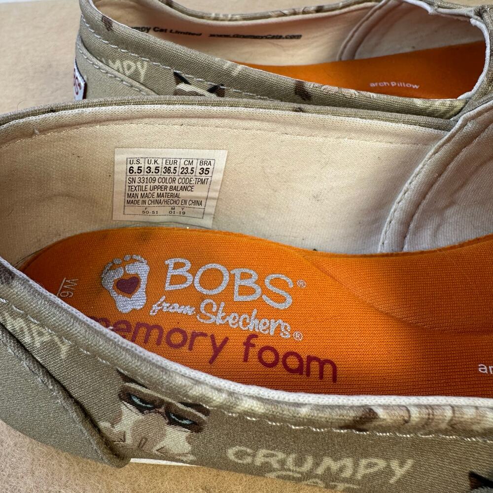 Bobs Skechers Women 6.5 Shoes Grumpy Cat Collab Canvas Cute! Excellent - Picture 11 of 16